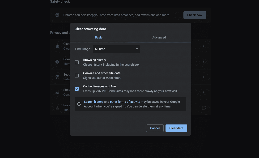 Cleaning Cache